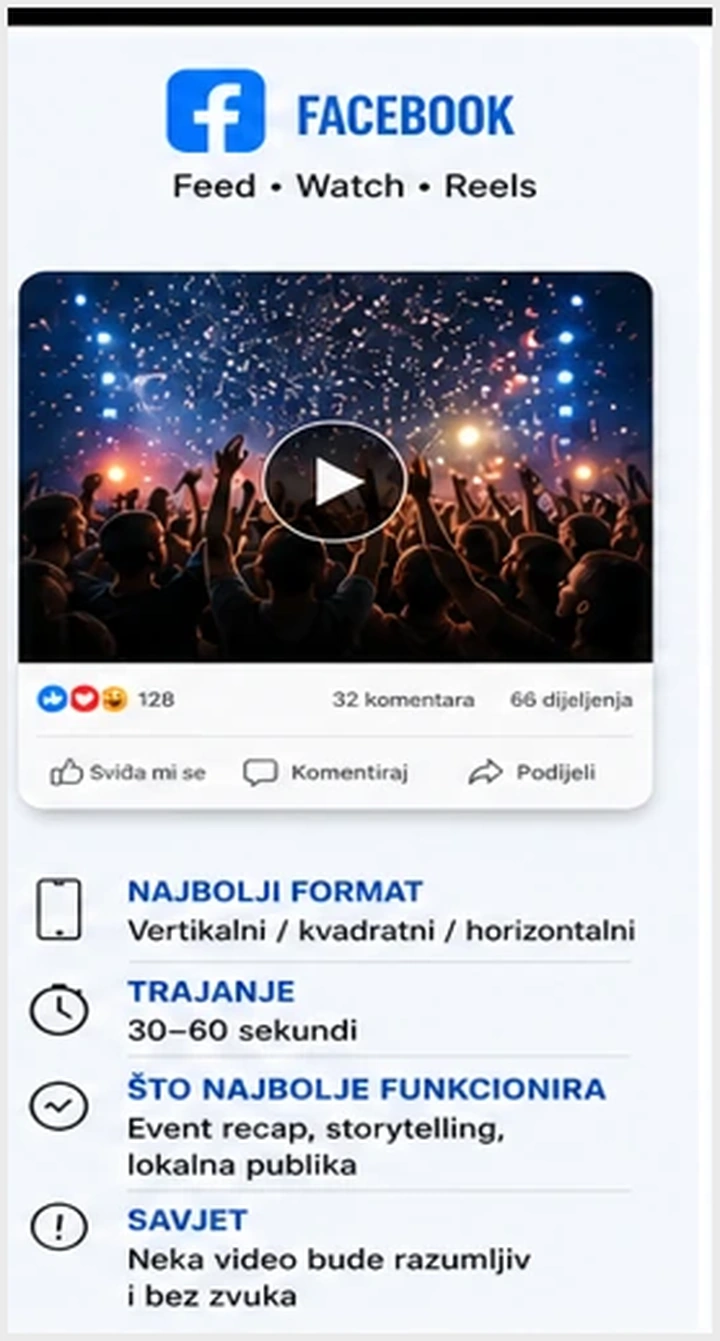 Facebook video format za event recap, storytelling i lokalnu publiku