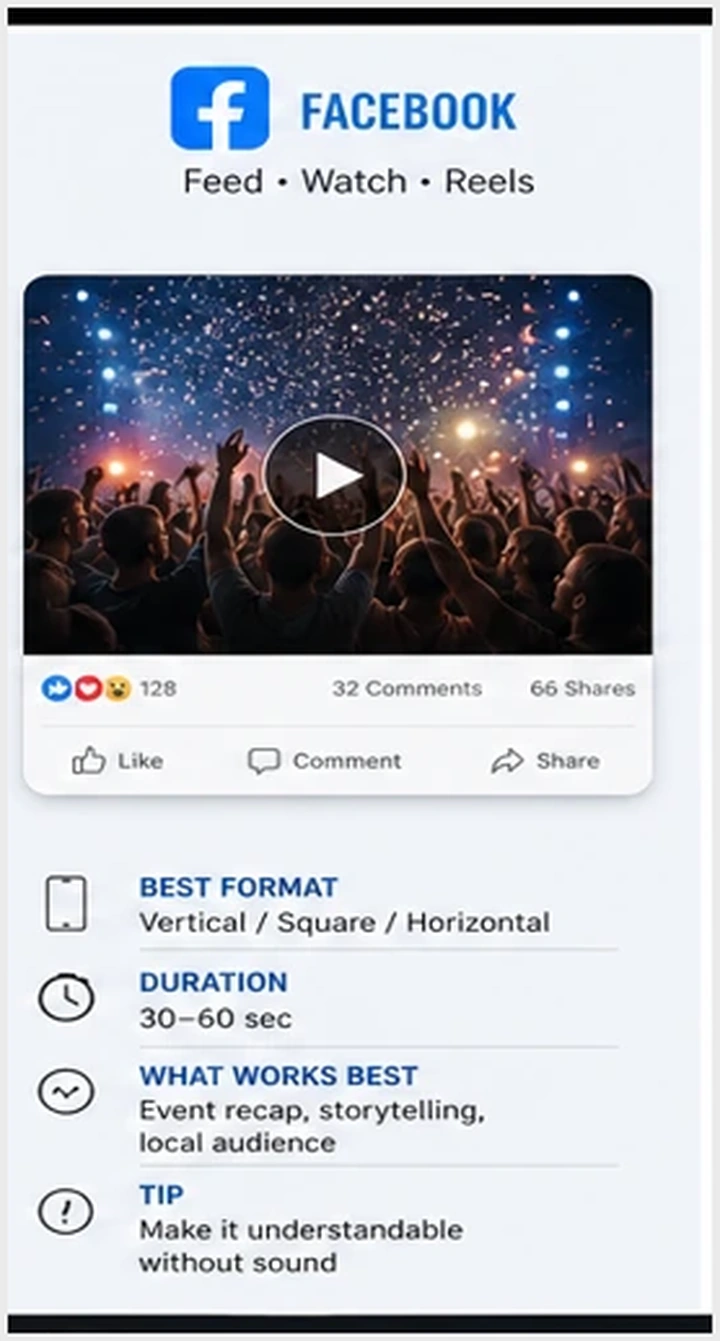 Facebook video format for event recaps, storytelling and local audiences