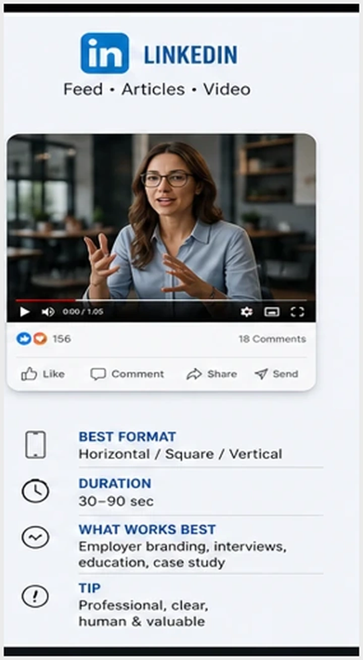 LinkedIn video format for business audiences, employer branding and educational content